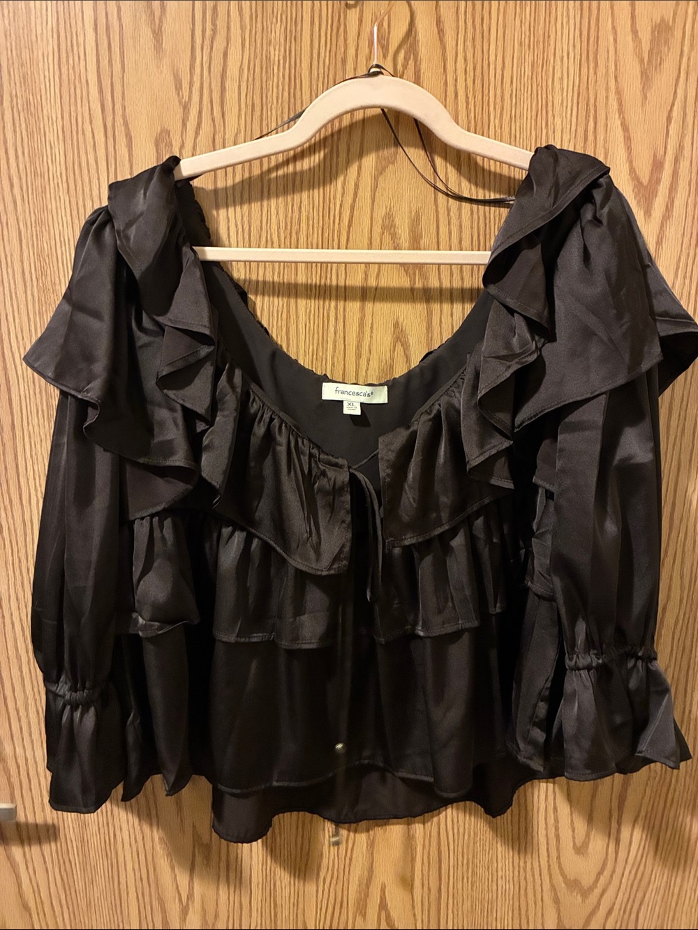 Francesca's Collections DARK brown Ruffle Tie-Front Blouse